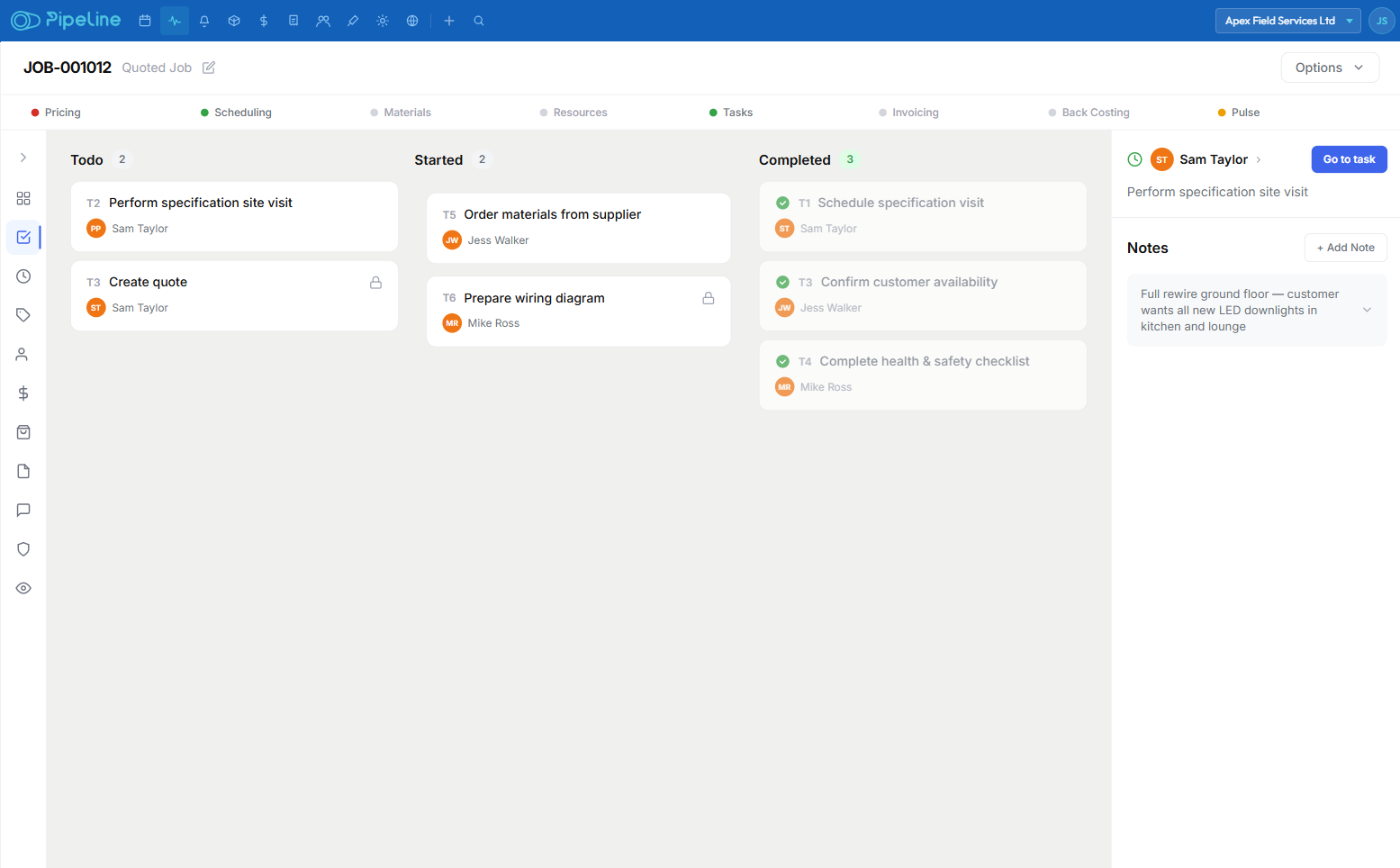 Job management task board