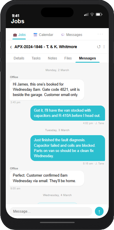 Mobile app messaging view