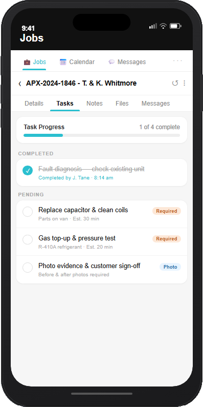 Mobile app tasks view